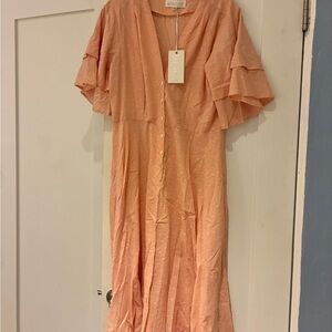 Elegant Peach Maxi Dress with Ruffled Sleeves